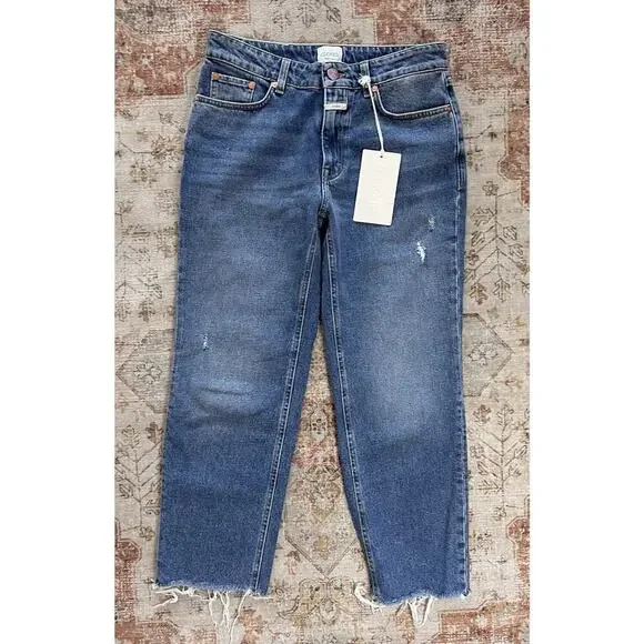 Closed Jean Milo Denim Jeans in Mid Blue High Waist Womens Size 26 NWT Raw Hem - Picture 3 of 14